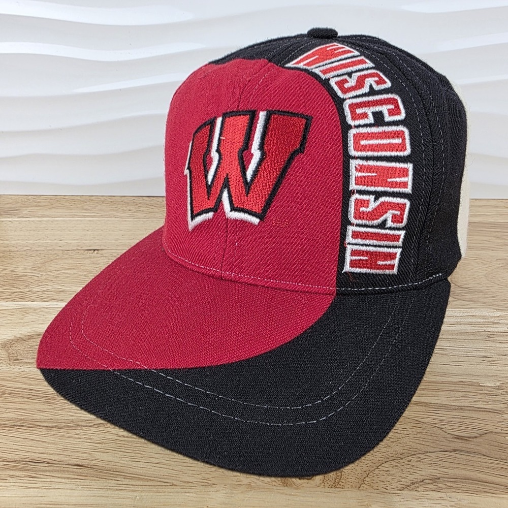 Vintage Wisconsin Badger Snapback Hat Cap Colorblock Embroidered American Needle